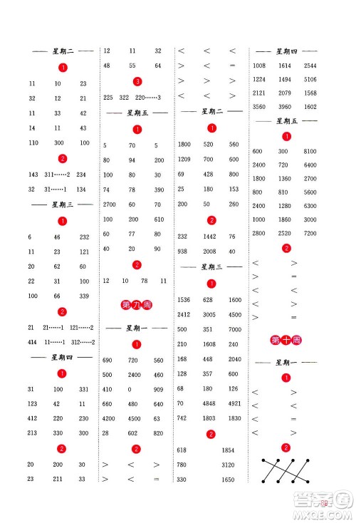 河海大学出版社2020年计算小状元小学数学三年级上册SJ苏教版参考答案