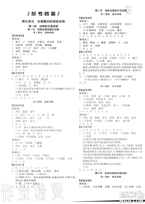 阳光出版社2020秋全品作业本八年级生物上册人教版答案