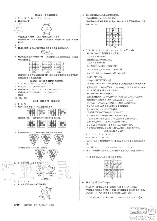 阳光出版社2020秋全品作业本九年级数学上册人教版答案