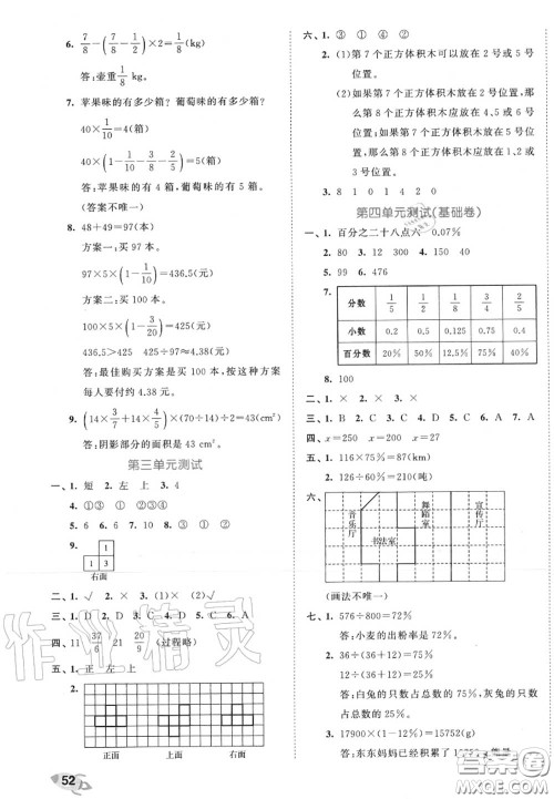 西安出版社曲一线2020秋小儿郎53全优卷六年级数学上册北师版答案