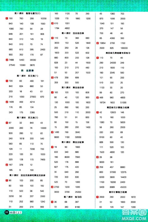 江西教育出版社2020年阳光同学计算小达人数学四年级上册BS北师版参考答案