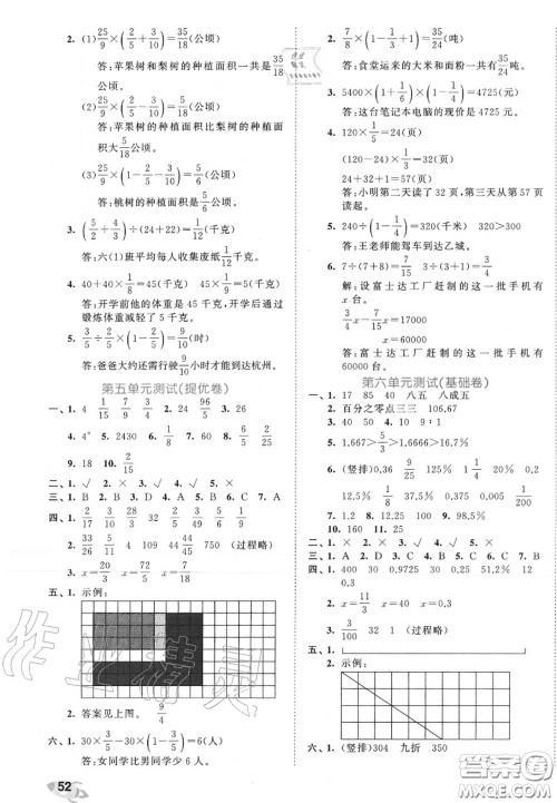 西安出版社曲一线2020秋小儿郎53全优卷六年级数学上册苏教版答案