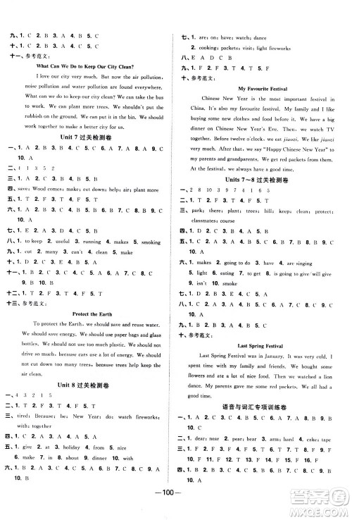 2020年阳光同学一线名师全优好卷六年级上册英语YL译林版参考答案