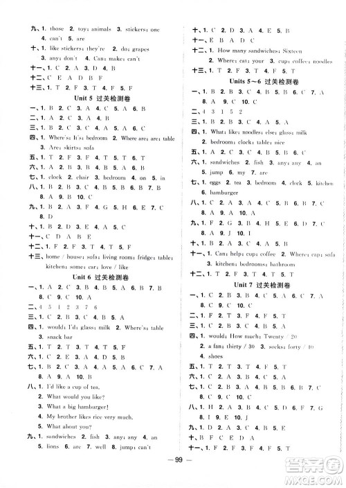 2020年阳光同学一线名师全优好卷四年级上册英语YL译林版参考答案