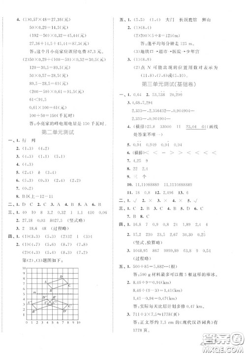 西安出版社曲一线2020秋小儿郎53全优卷五年级数学上册人教版答案