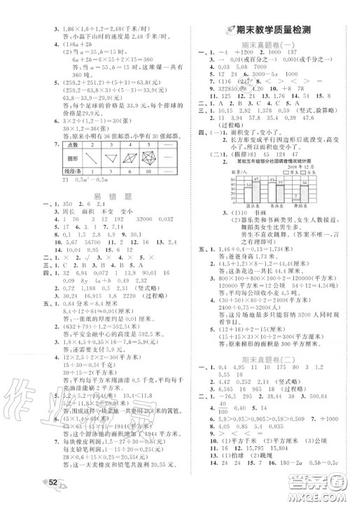 西安出版社曲一线2020秋小儿郎53全优卷五年级数学上册苏教版答案