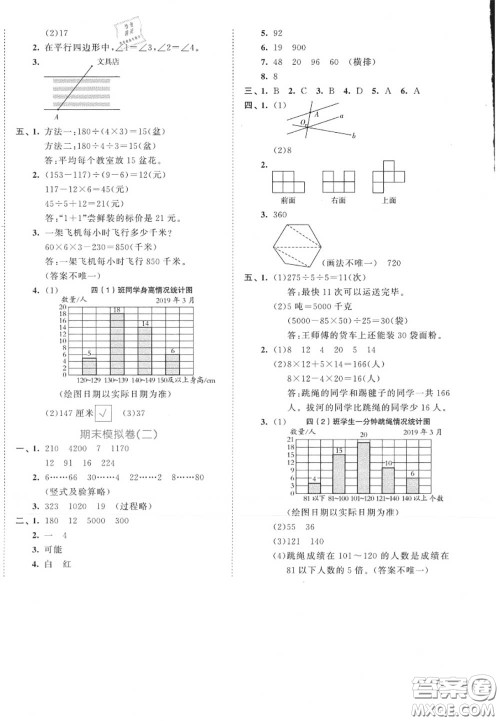 西安出版社曲一线2020秋小儿郎53全优卷四年级数学上册苏教版答案