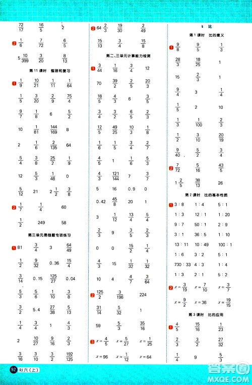 江西教育出版社2020年阳光同学计算小达人数学六年级上册RJ人教版参考答案 江西教育出版社2020年阳光同学计算小达人数学六年级上册RJ人教版参考答案