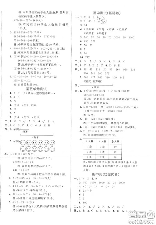 西安出版社曲一线2020秋小儿郎53全优卷三年级数学上册人教版答案