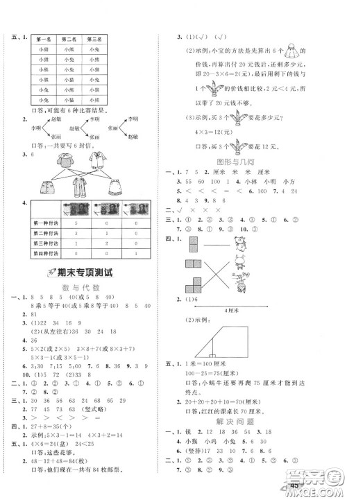 西安出版社曲一线2020秋小儿郎53全优卷二年级数学上册人教版答案