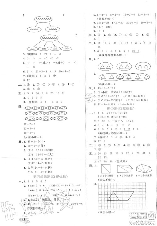 西安出版社曲一线2020秋小儿郎53全优卷二年级数学上册苏教版答案