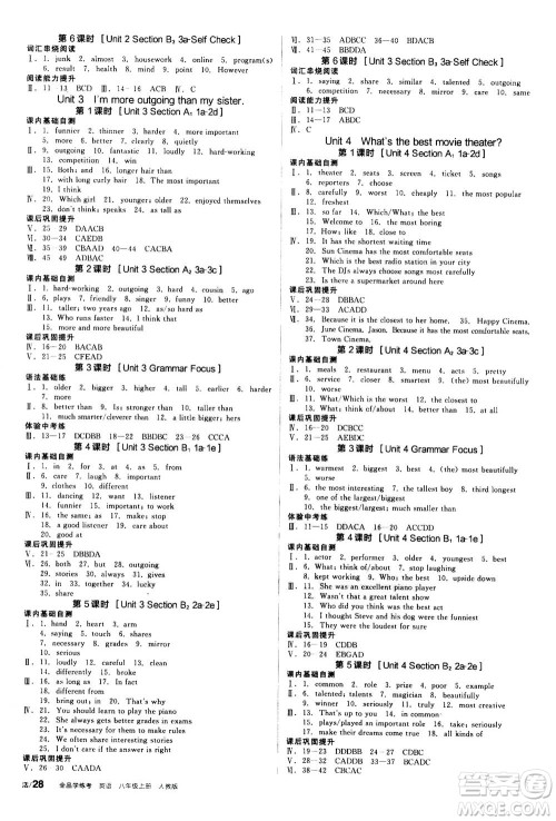 阳光出版社2020年全品学练考八年级上册英语新课标RJ人教版参考答案 阳光出版社2020年全品学练考八年级上册英语新课标RJ人教版参考答案