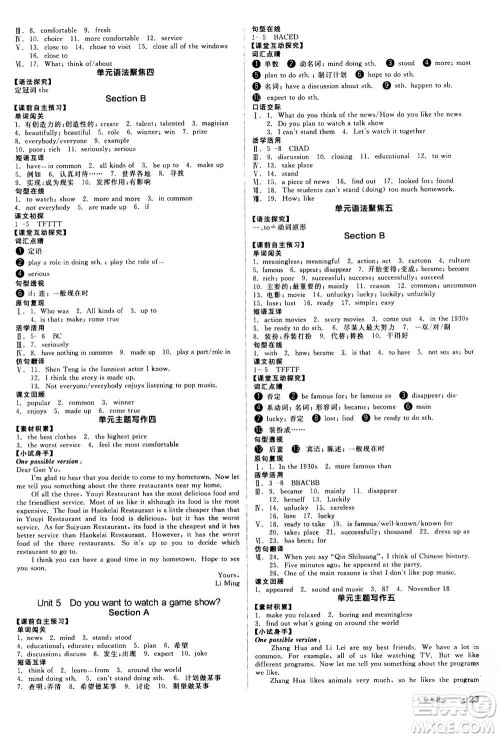 阳光出版社2020年全品学练考八年级上册英语新课标RJ人教版参考答案 阳光出版社2020年全品学练考八年级上册英语新课标RJ人教版参考答案
