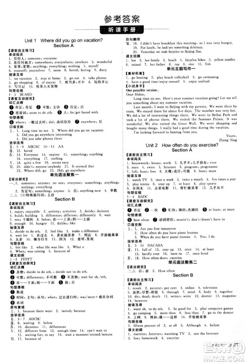 阳光出版社2020年全品学练考八年级上册英语新课标RJ人教版参考答案 阳光出版社2020年全品学练考八年级上册英语新课标RJ人教版参考答案