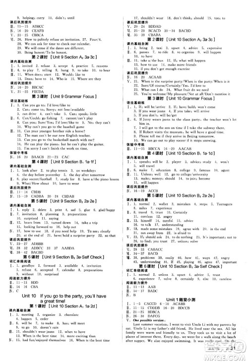 阳光出版社2020年全品学练考八年级上册英语新课标RJ人教版参考答案 阳光出版社2020年全品学练考八年级上册英语新课标RJ人教版参考答案