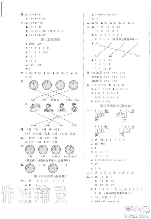 西安出版社曲一线2020秋小儿郎53全优卷一年级数学上册人教版答案