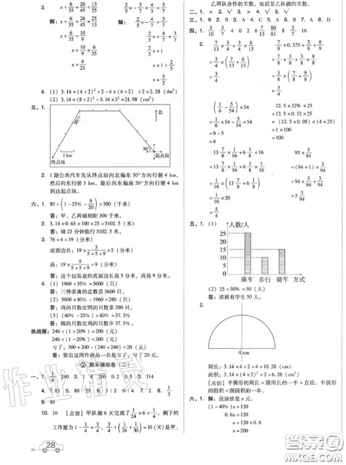 吉林教育出版社2020秋荣德基好卷六年级数学上册人教版答案