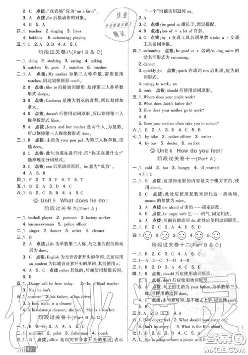 吉林教育出版社2020秋荣德基好卷六年级英语上册人教版答案