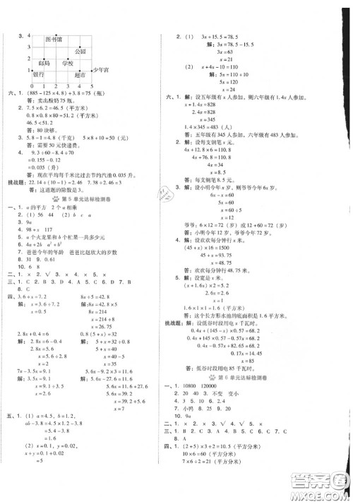 吉林教育出版社2020秋荣德基好卷五年级数学上册人教版答案