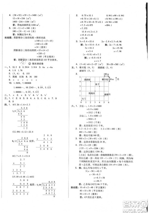 吉林教育出版社2020秋荣德基好卷五年级数学上册人教版答案