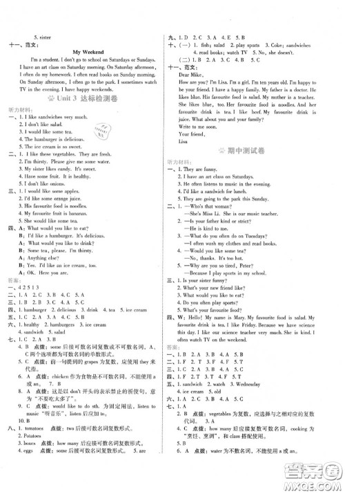 吉林教育出版社2020秋荣德基好卷五年级英语上册人教版答案