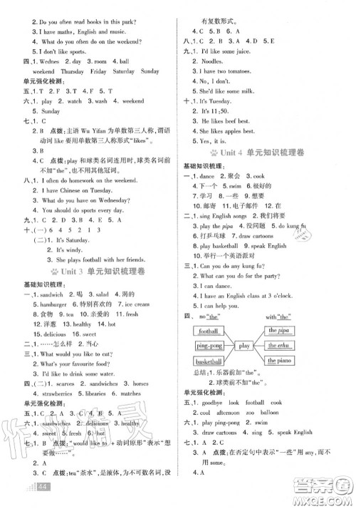 吉林教育出版社2020秋荣德基好卷五年级英语上册人教版答案