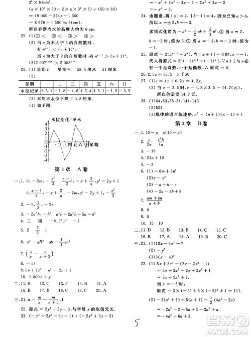 北京教育出版社2020年新课堂AB卷单元测试数学七年级上华东师大版参考答案