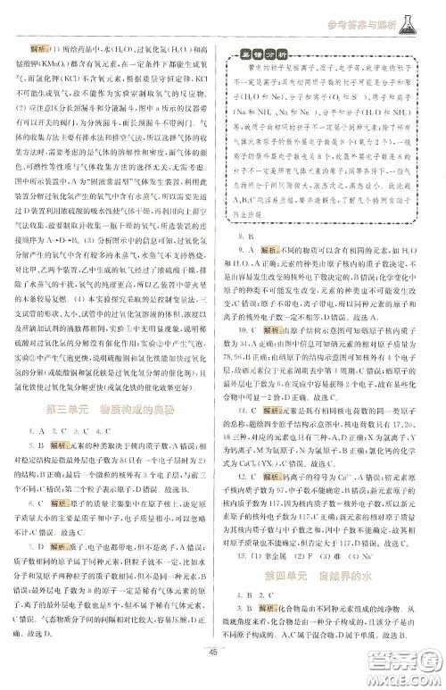 小题狂做2020提优小帮手初中化学期末抢分九年级上册人教版答案