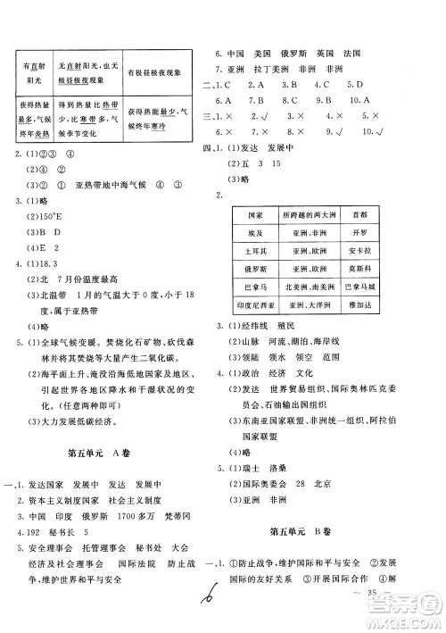 北京教育出版社2020年新课堂AB卷单元测试地理七年级上湖南教育版参考答案