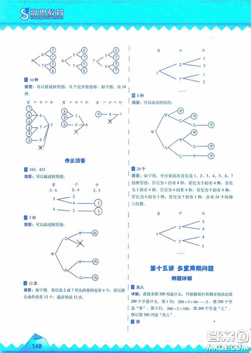 华东师范大学出版社2020高思教育高思学校竞赛数学课本三年级上册答案