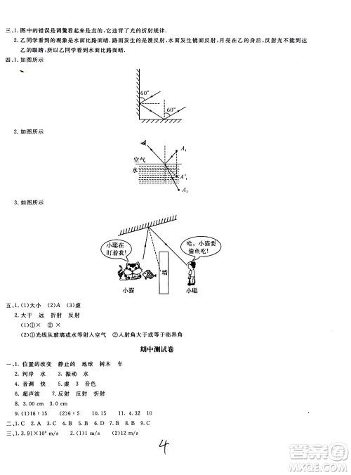 北京教育出版社2020年新课堂AB卷单元测试物理八年级上册上海科技版参考答案