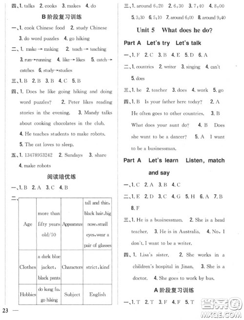 2020秋全科王同步课时练习六年级英语上册人教版答案