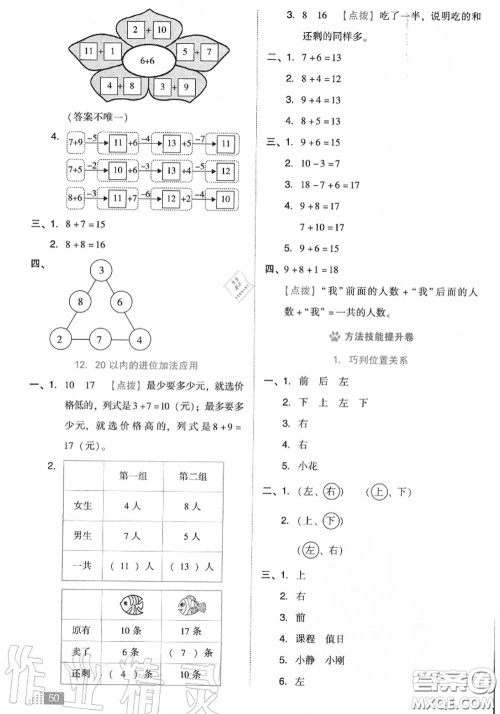 吉林教育出版社2020秋荣德基好卷一年级数学上册人教版答案