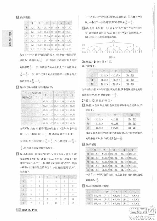 2020九年级数学上册课本习题北师大版答案