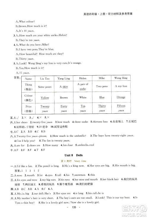 2020秋金钥匙提优训练课课练四年级上册数学国标江苏版参考答案