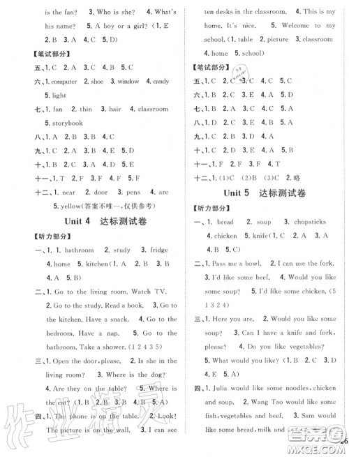 2020秋全科王同步课时练习四年级英语上册人教版答案