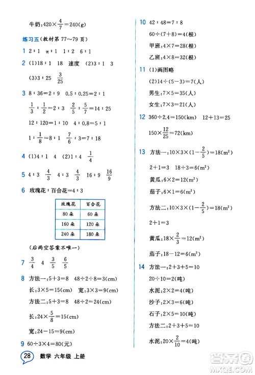 现代教育出版社2020年教材解读数学六年级上册BS北师版参考答案