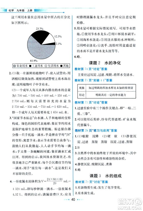 人民教育出版社2020年教材解读化学九年级上册人教版参考答案