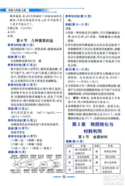 现代教育出版社2020年教材解读科学九年级上册ZJ浙教版参考答案