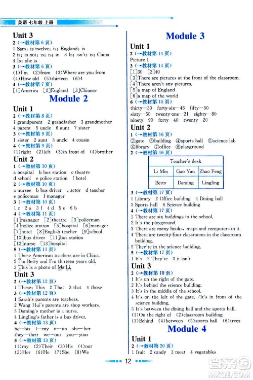 现代教育出版社2020年教材解读英语七年级上册WY外研版参考答案