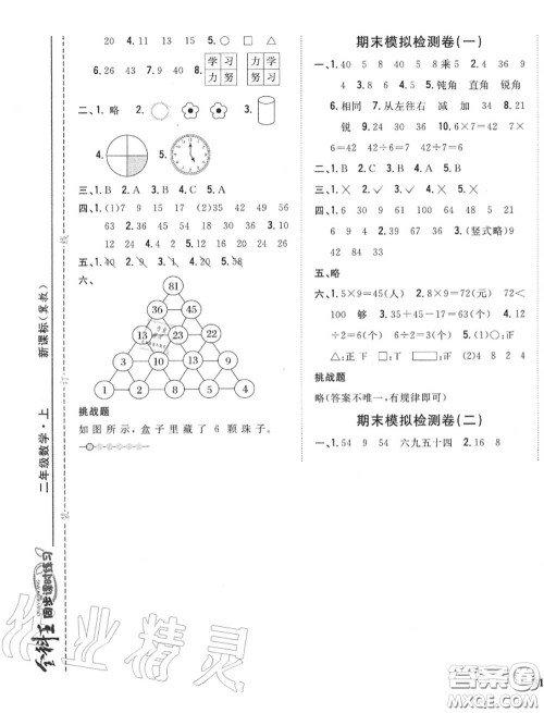 2020秋全科王同步课时练习二年级数学上册冀教版答案 2020秋全科王同步课时练习二年级数学上册冀教版答案