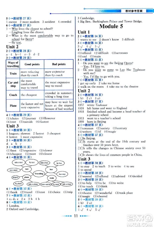 现代教育出版社2020年教材解读英语八年级上册WY外研版参考答案