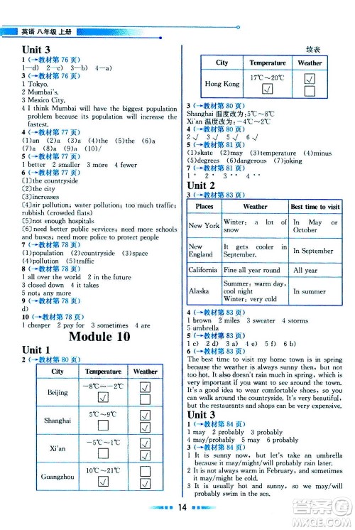 现代教育出版社2020年教材解读英语八年级上册WY外研版参考答案