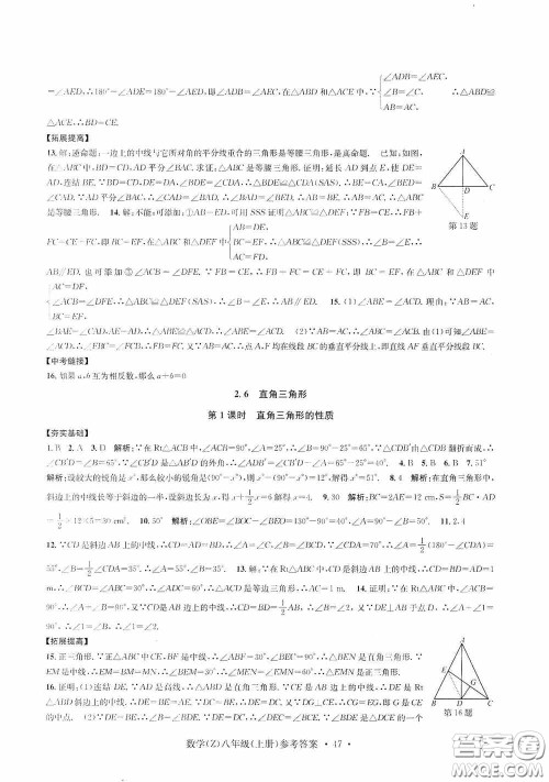 浙江工商大学出版社2020字海文化习题e百课时训练八年级数学上册浙教版答案