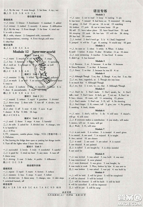 2020秋高效课时通10分钟掌控课堂9年级英语上册外研版浙江专版答案 2020秋高效课时通10分钟掌控课堂9年级英语上册外研版浙江专版答案
