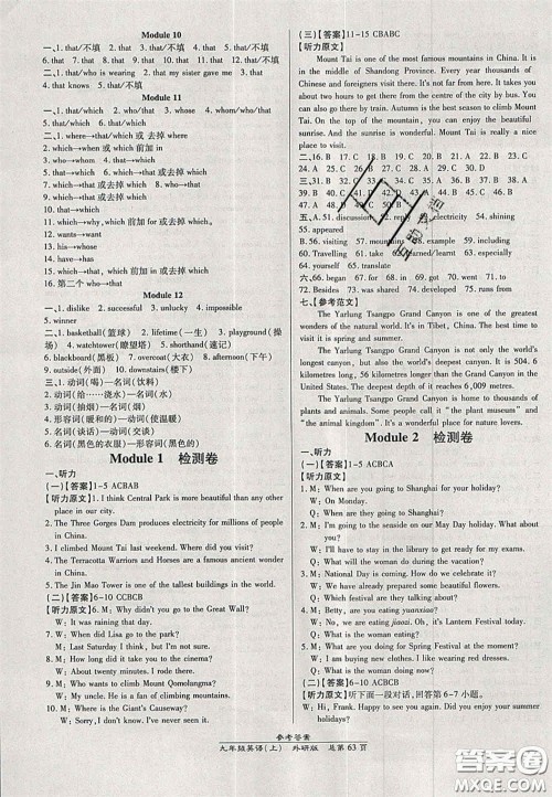 2020秋高效课时通10分钟掌控课堂9年级英语上册外研版浙江专版答案 2020秋高效课时通10分钟掌控课堂9年级英语上册外研版浙江专版答案