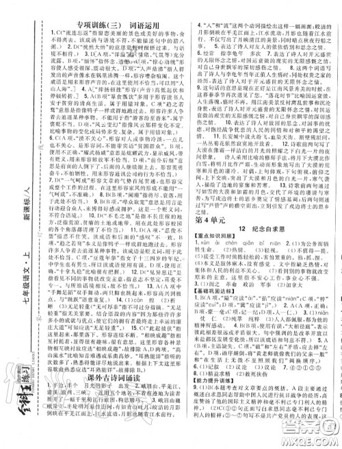 2020秋全科王同步课时练习七年级语文上册人教版答案 2020秋全科王同步课时练习七年级语文上册人教版答案