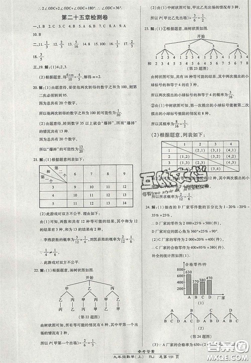 开明出版社2020秋高效课时通10分钟掌控课堂九年级数学上册人教版答案