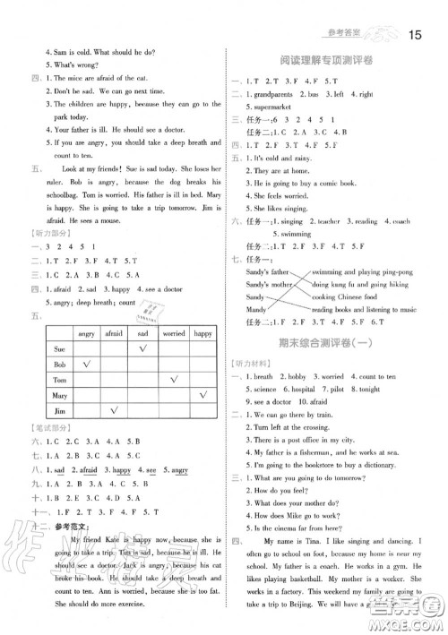 天星教育2020年秋一遍过小学英语六年级上册人教版答案