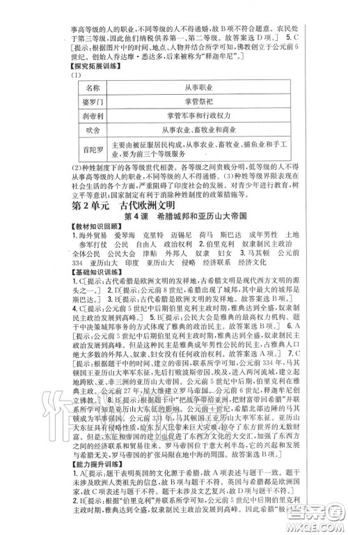 2020秋全科王同步课时练习九年级历史上册人教版答案